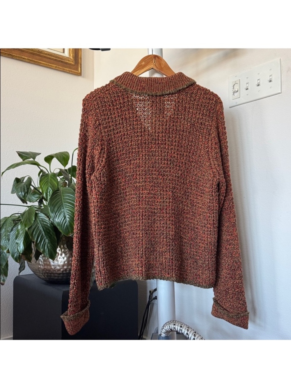 Sigrid Olsen Open Knit Button Front Sweater Cardigan Sz L Brown Orange Collared - Picture 7 of 9